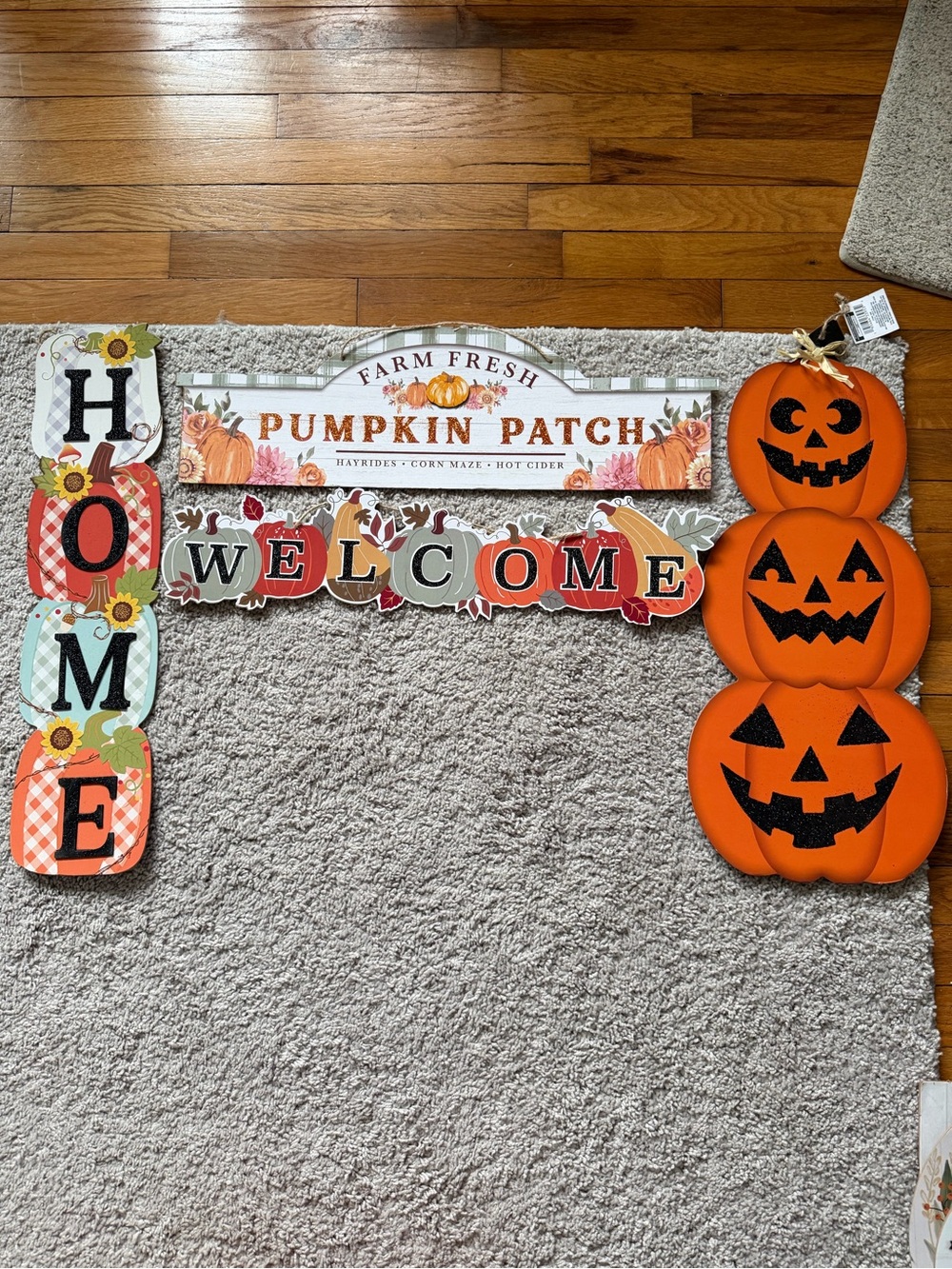 Autumn Pumpkin Patch Welcome Wall Sign Set - Orange